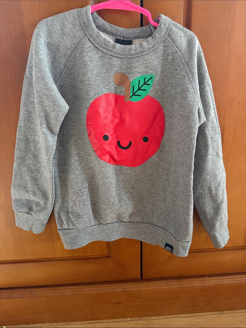 Whistle & Flute Gray Sweatshirt with Red Apple Graphic (7-8Y)